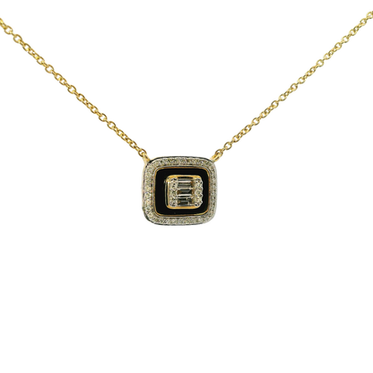 0.14 CT Diamond with Black Onyx Pendant 14k Gold