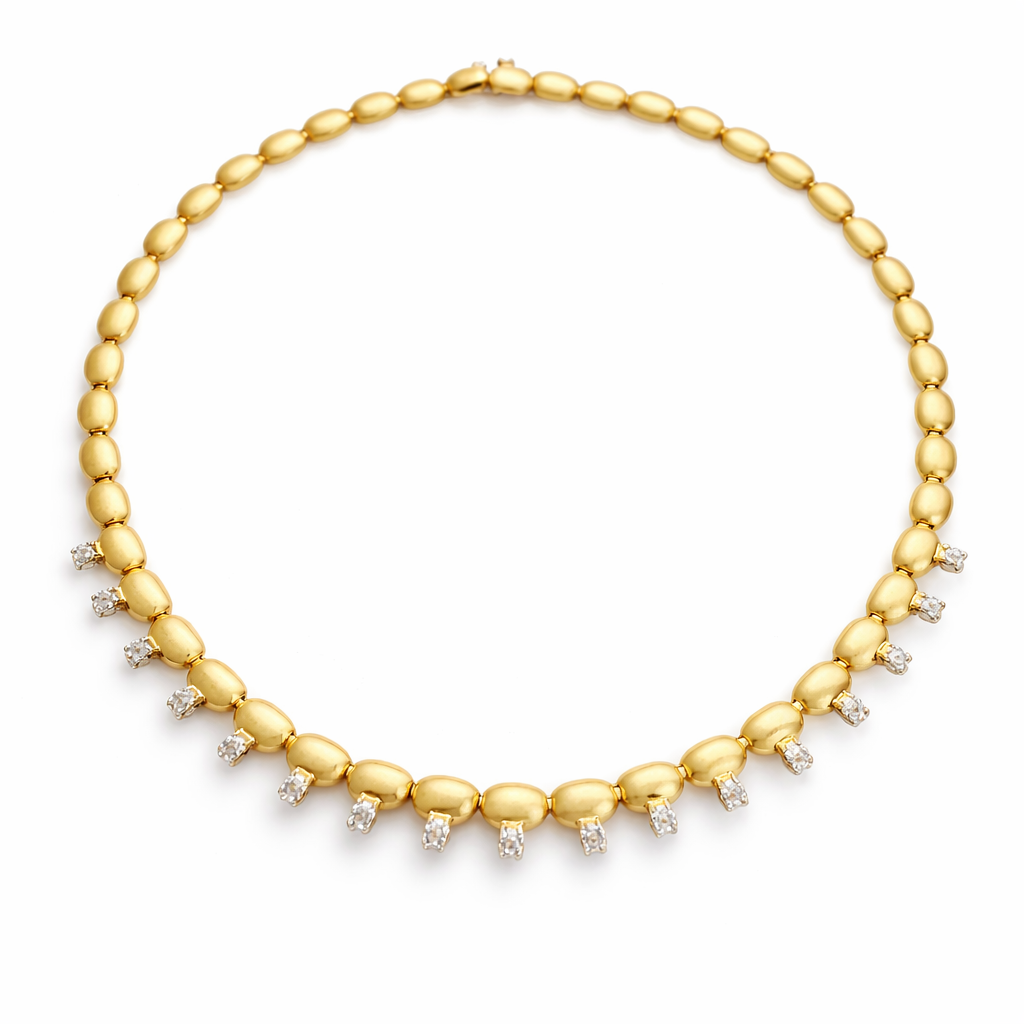 2.36CT Diamond with Plain Ball 14k Yellow Gold Necklace