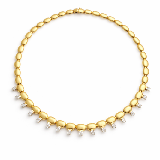 2.36CT Diamond with Plain Ball 14k Yellow Gold Necklace