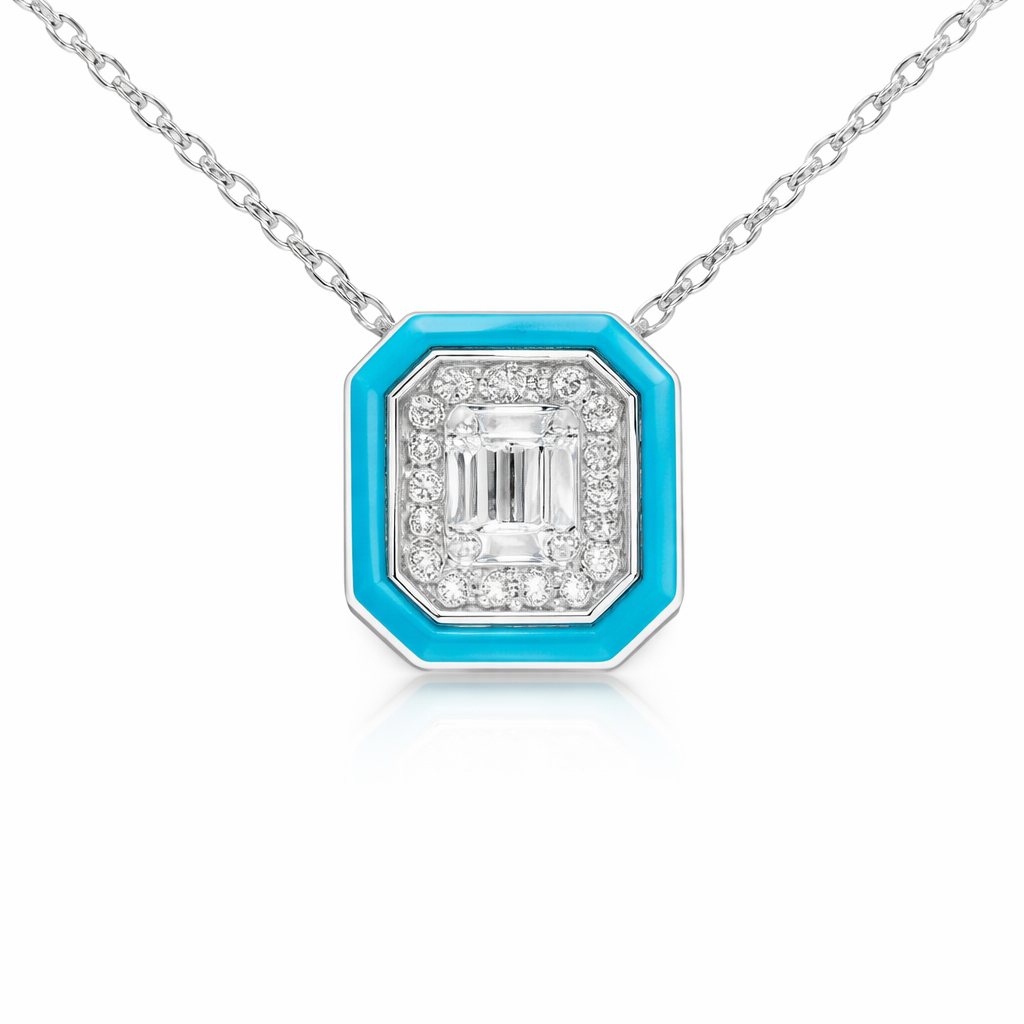 0.42CT Diamond 0.94CT Turquoise Pendant 14k White Gold
