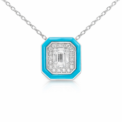 0.42CT Diamond 0.94CT Turquoise Pendant 14k White Gold
