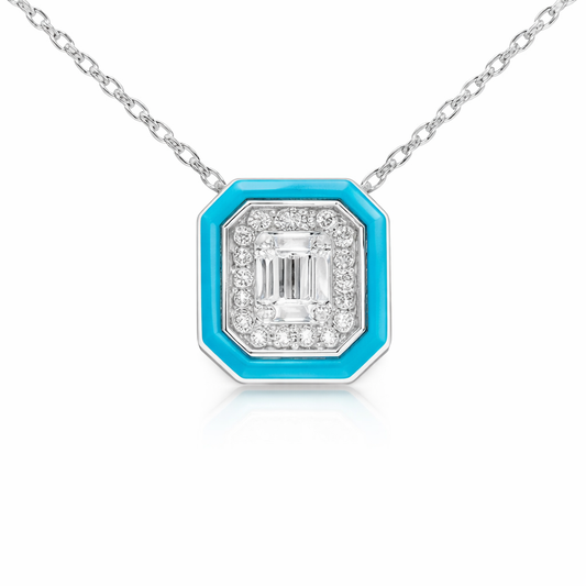 0.42CT Diamond 0.94CT Turquoise Pendant 14k White Gold