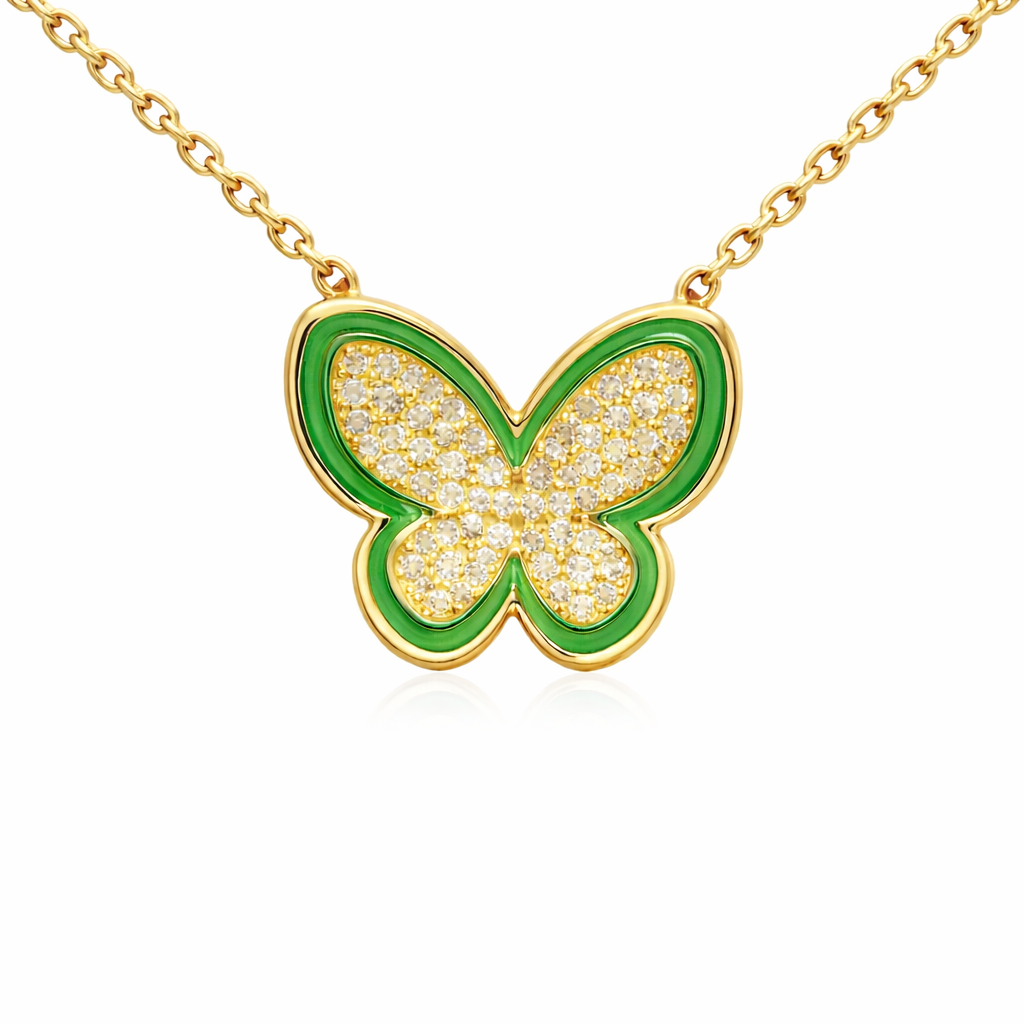 0.50 CT Studded Butterfly Pendant 14K Gold