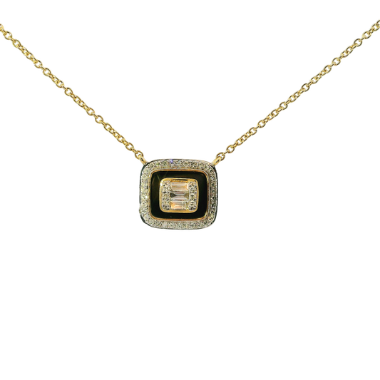 0.14 CT Diamond with Black Onyx Pendant 14k Gold