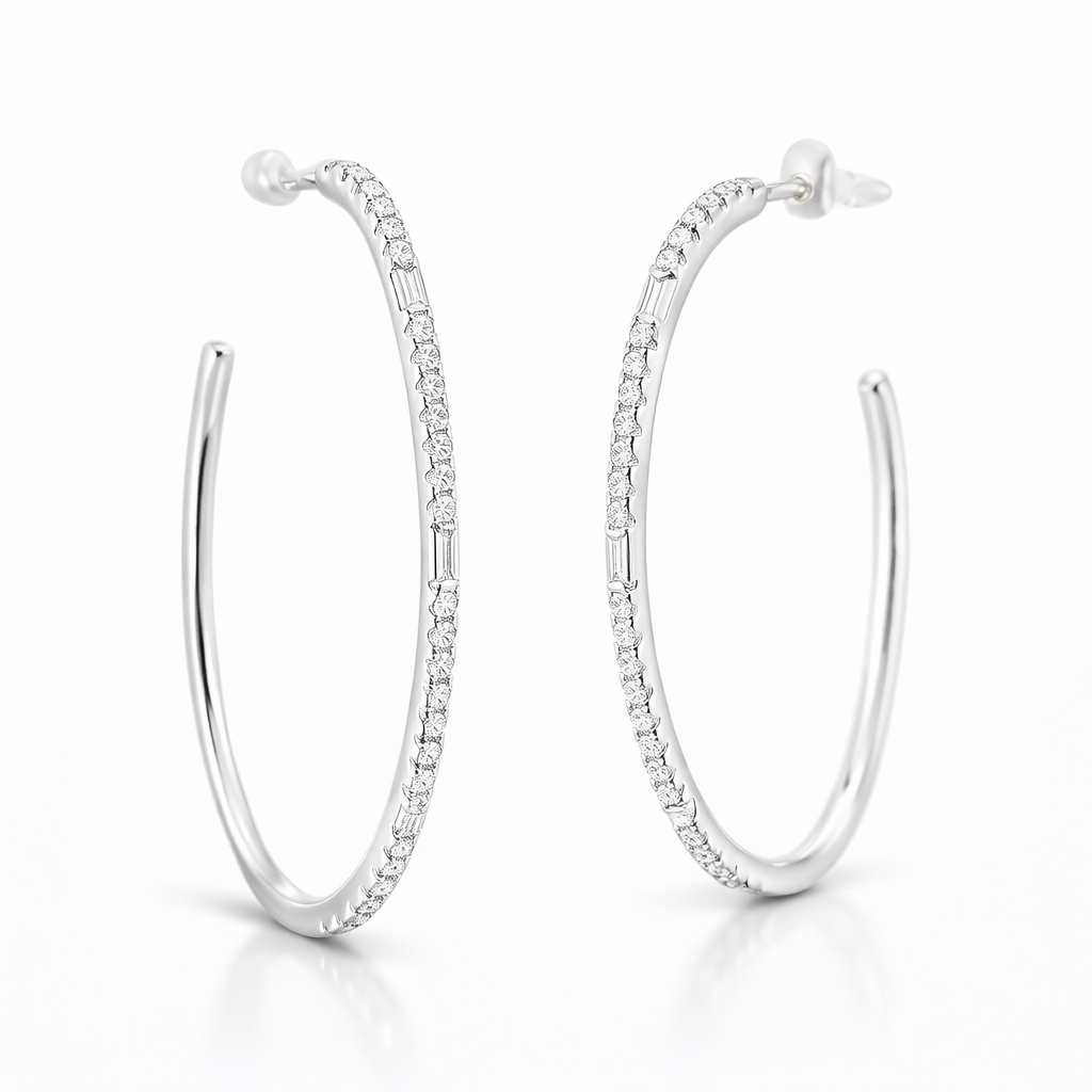 0.41CT Diamond Hoop Earrings 14k White Gold