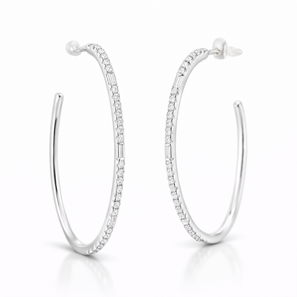 0.41CT Diamond Hoop Earrings 14k White Gold