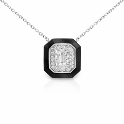 0.41Ct Diamond 1.40CT Black agate Pendant 14k White Gold