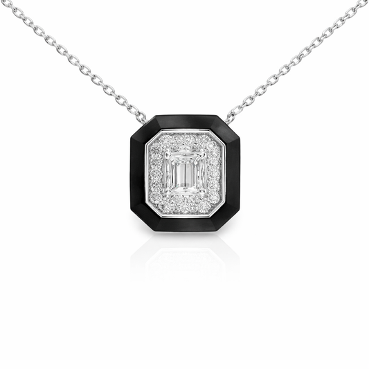 0.41Ct Diamond 1.40CT Black agate Pendant 14k White Gold
