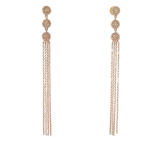 .25 CT Diamond Chain Tassel Earrings 14K Gold