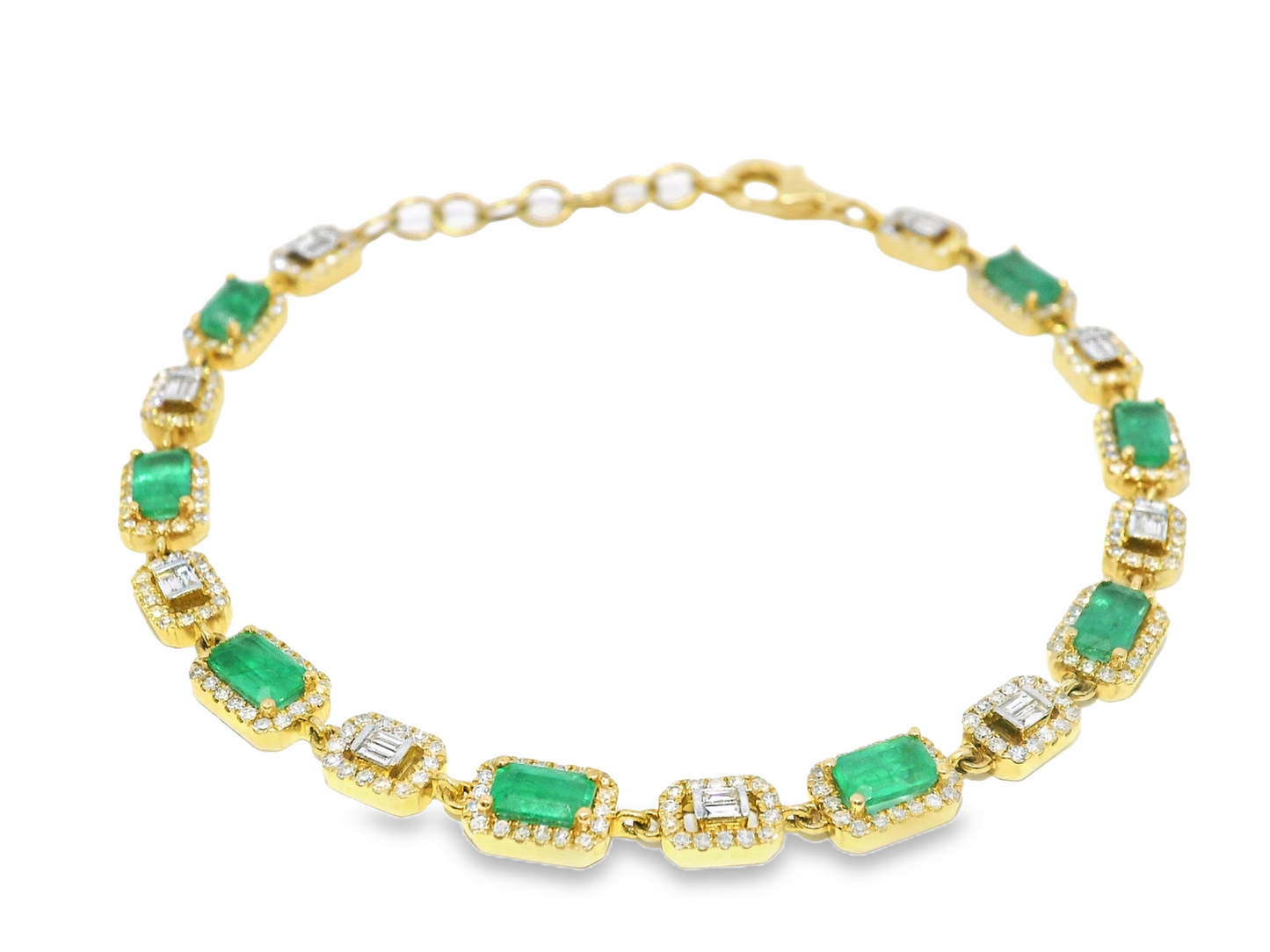 1.03CT Diamond 2.20CT Emerald Bracelet 14k Yellow Gold