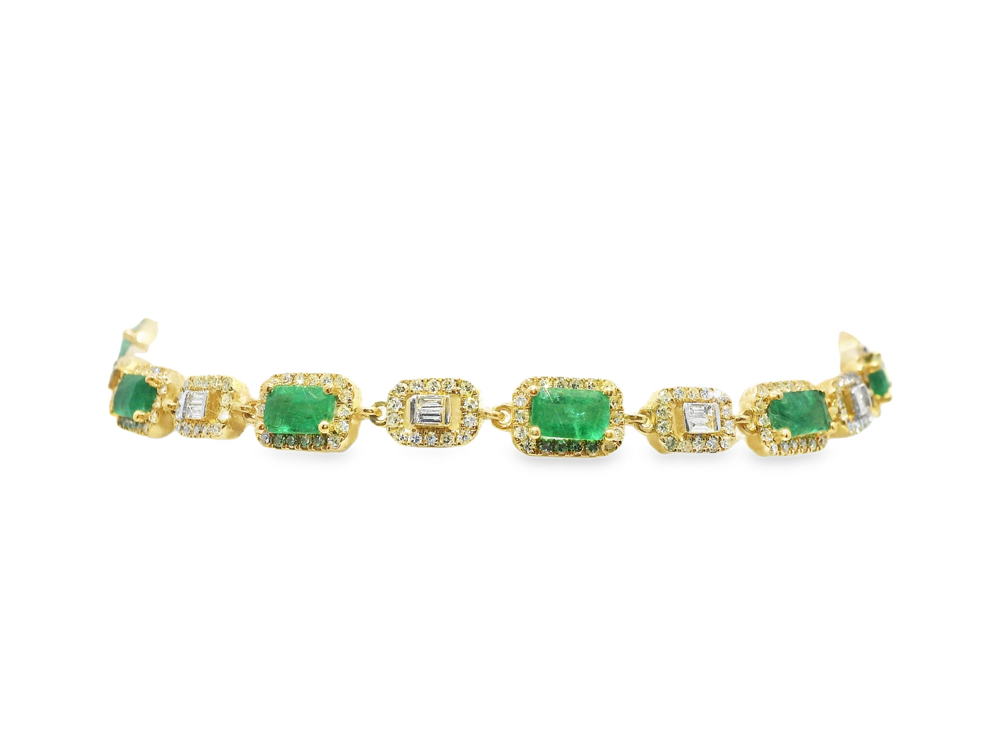 1.03CT Diamond 2.20CT Emerald Bracelet 14k Yellow Gold