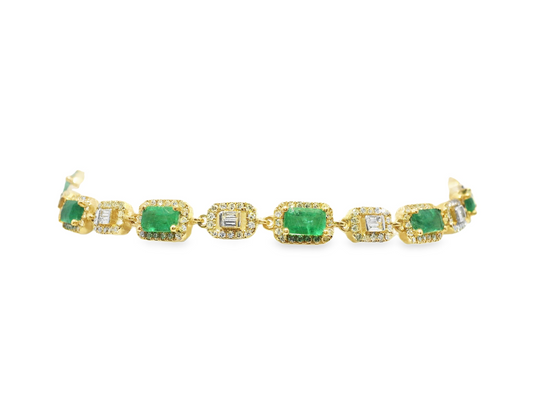 1.03CT Diamond 2.20CT Emerald Bracelet 14k Yellow Gold