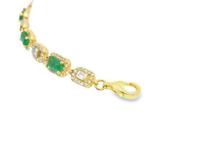 1.03CT Diamond 2.20CT Emerald Bracelet 14k Yellow Gold