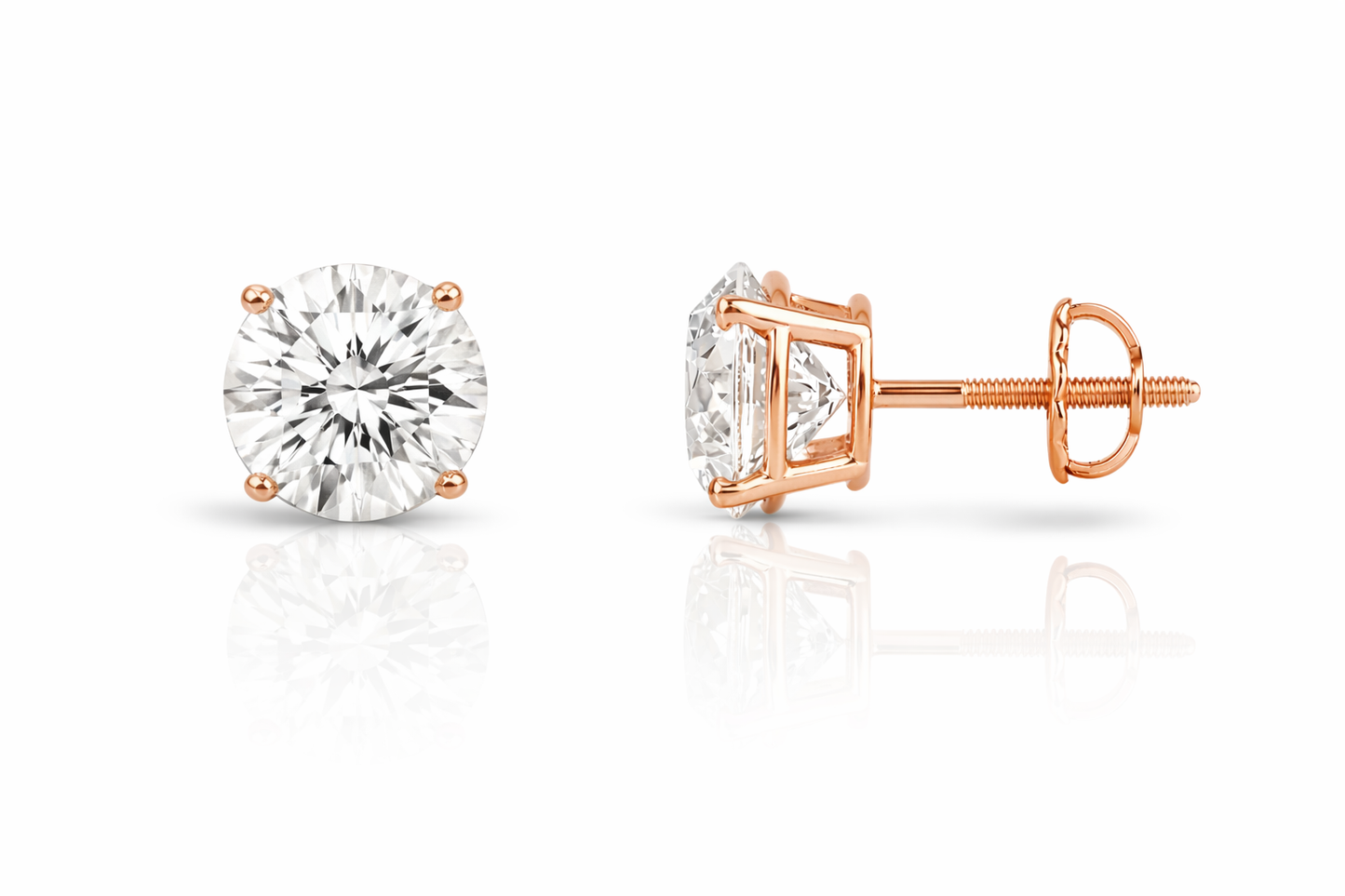 Lab Grown Diamond Stud Earrings IGI Certified 14K Gold Round Diamond Studs| VVS Clarity D Color