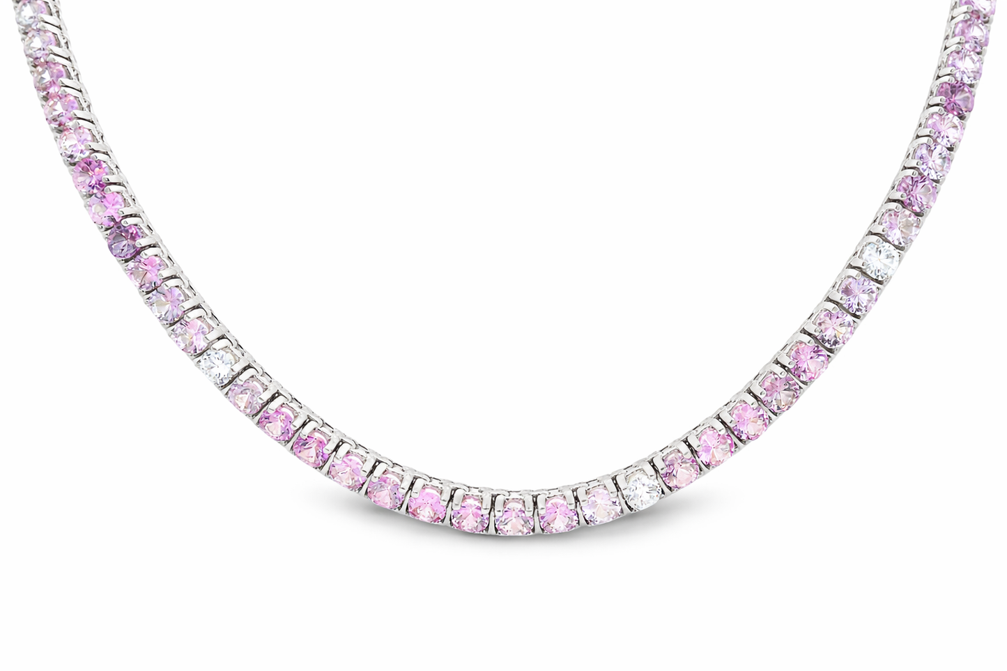 1.34CT Diamond 17.44CT Pink Sapphire Tennis Necklace 14k White Gold