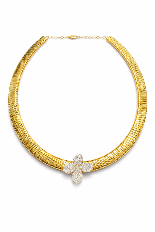 0.95Ct Diamond Flower & Plain 14k Yellow Gold Necklace