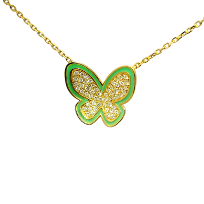 0.50 CT Studded Butterfly Pendant 14K Gold