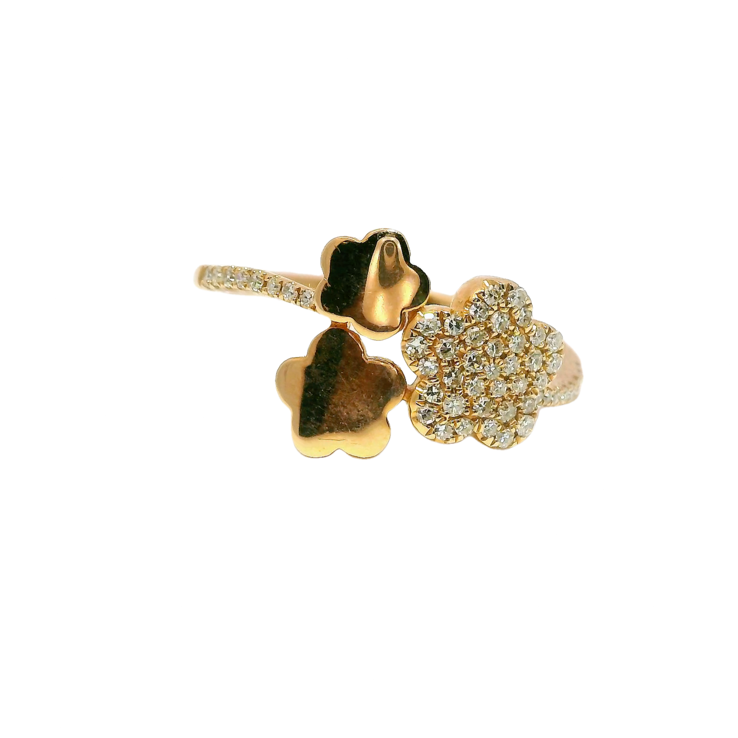 .24CT Diamond Three Headed Flower Ring 14K Gold
