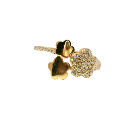 .24CT Diamond Three Headed Flower Ring 14K Gold