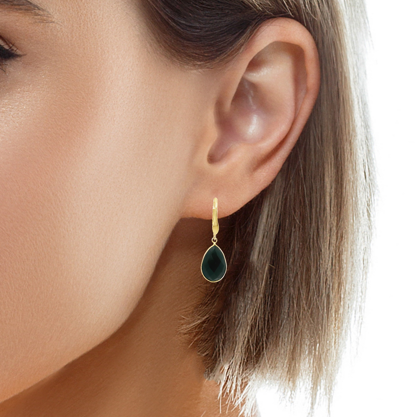 Black Onyx Hoop Earring 14k Gold