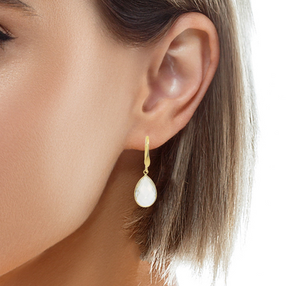 Clear Quartz Hoop Earring 14k Yellow Gold