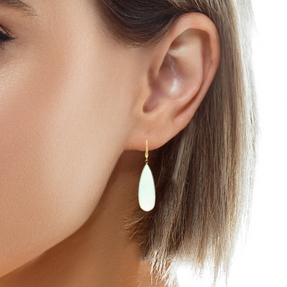 Plain Aqua Stone Earring14k Yellow Gold