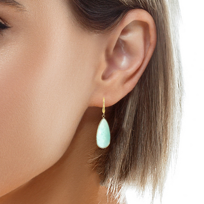 Plain Amazonite Stone Earring 14k Yellow Gold