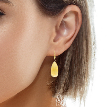 Plain Yellow Jasper Earring 14k Yellow Gold