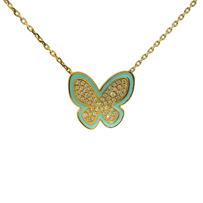 0.50 CT Studded Butterfly Pendant 14K Gold