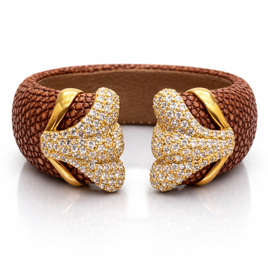 Stingray Cuff Bangle 2.82CT Diamond 14K Yellow Gold