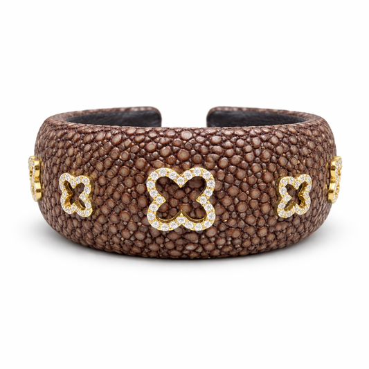 Stingray Cuff Bangle 1.17CT Diamond 14k Yellow Gold