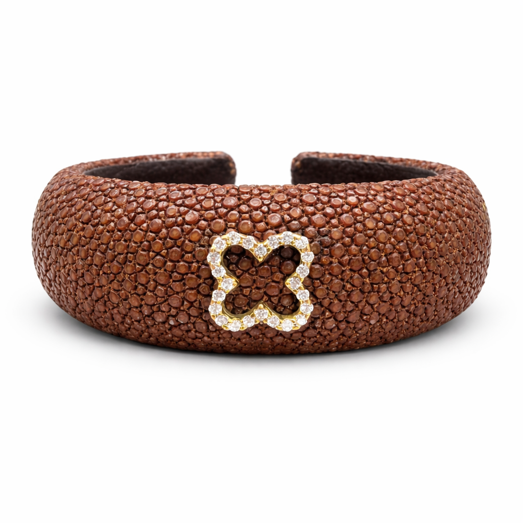 Stingray Cuff Bangle 0.27CT Diamond 14k Yellow Gold
