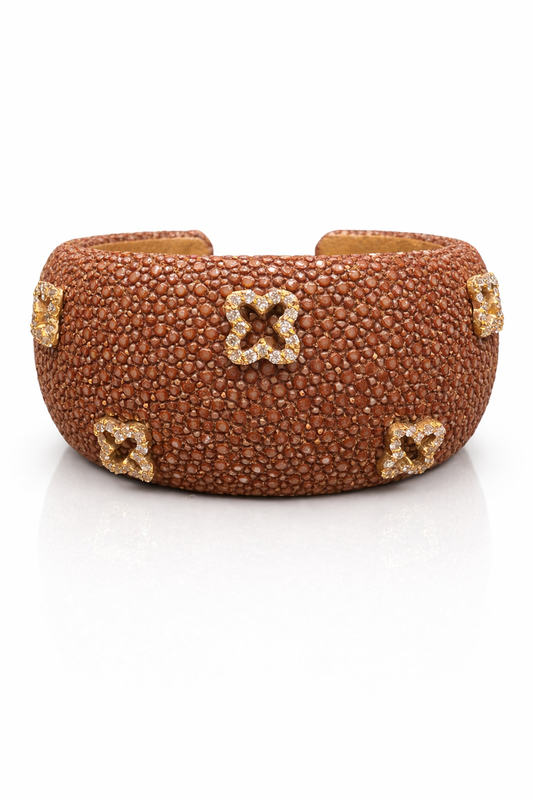 Stingray Cuff Bangle 1.00 CT 14K Yellow Gold