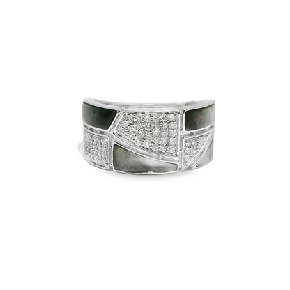 0.33CT Round Cut Diamond with Black Mother Pearl Ring 14K Gold