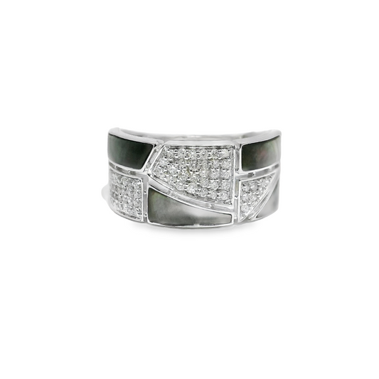 0.33CT Round Cut Diamond with Black Mother Pearl Ring 14K Gold