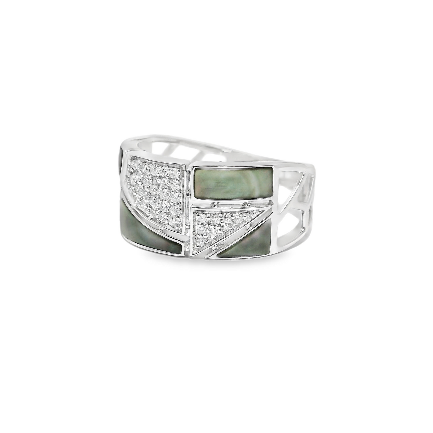 0.33CT Round Cut Diamond with Black Mother Pearl Ring 14K Gold