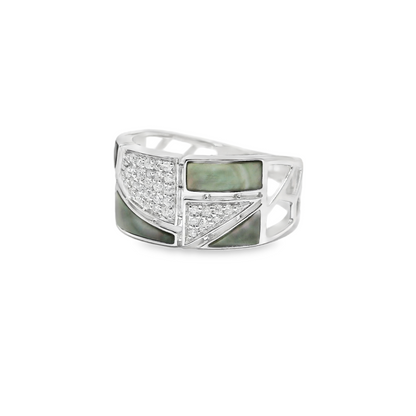 0.33CT Round Cut Diamond with Black Mother Pearl Ring 14K Gold