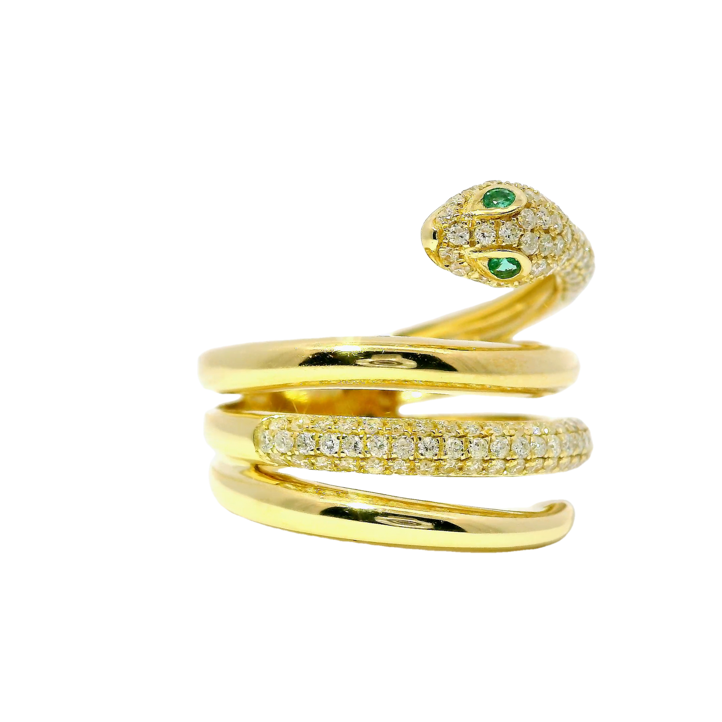 0.64CT Round Cut Diamonds .03CT Emerald Serpent Ring 14K Gold