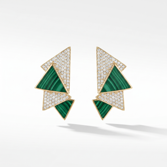 14K Gold Malachite & Diamond Geometric Earrings