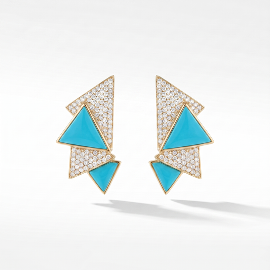 14K Gold Turquoise & Diamond Geometric Earrings