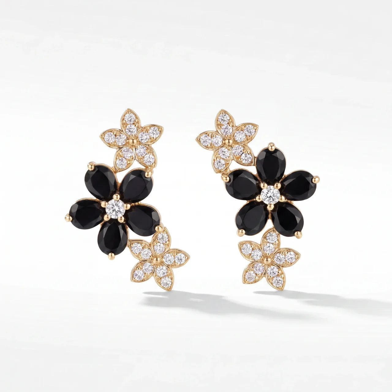 14K Gold Black Onyx & Diamond Earrings