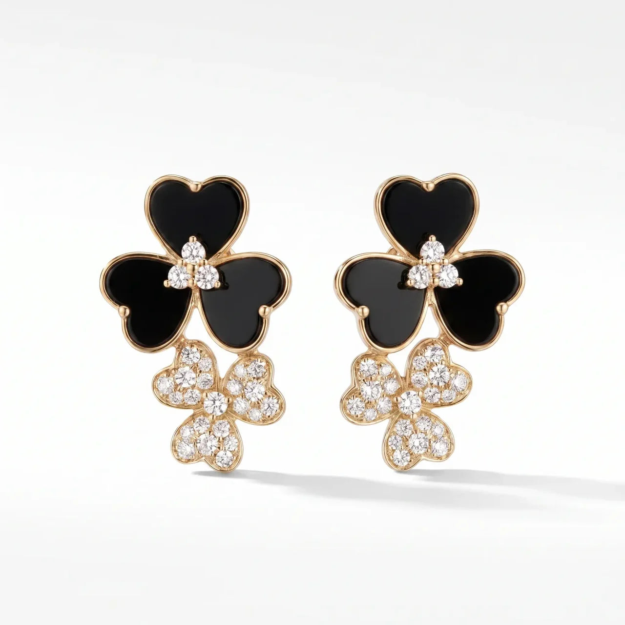 14K Gold Black Onyx & Diamond Flower Earrings