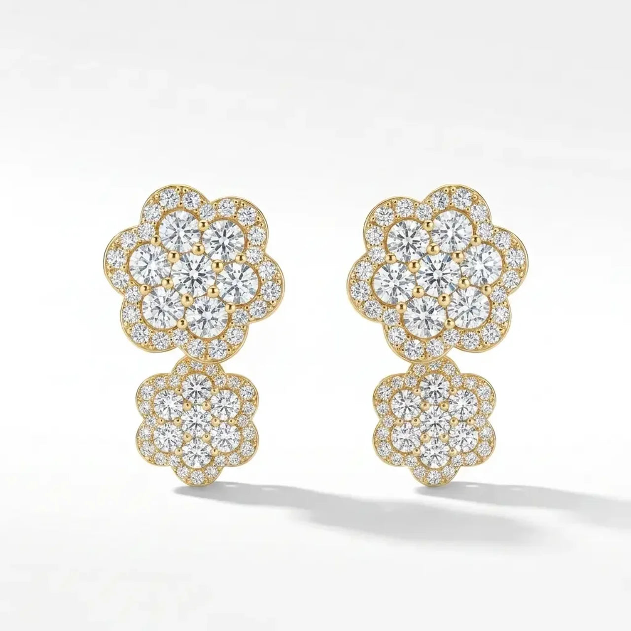 14K Gold Diamond Cluster Flower Earrings