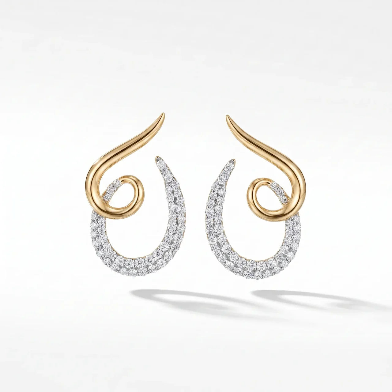 14K Gold Diamond Swirl Hoop Earrings