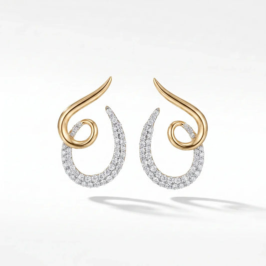 14K Gold Diamond Swirl Hoop Earrings