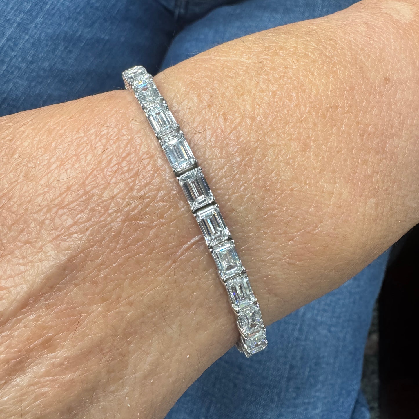19.19CT Emerald Cut Lab Diamond Bracelet 14k White Gold