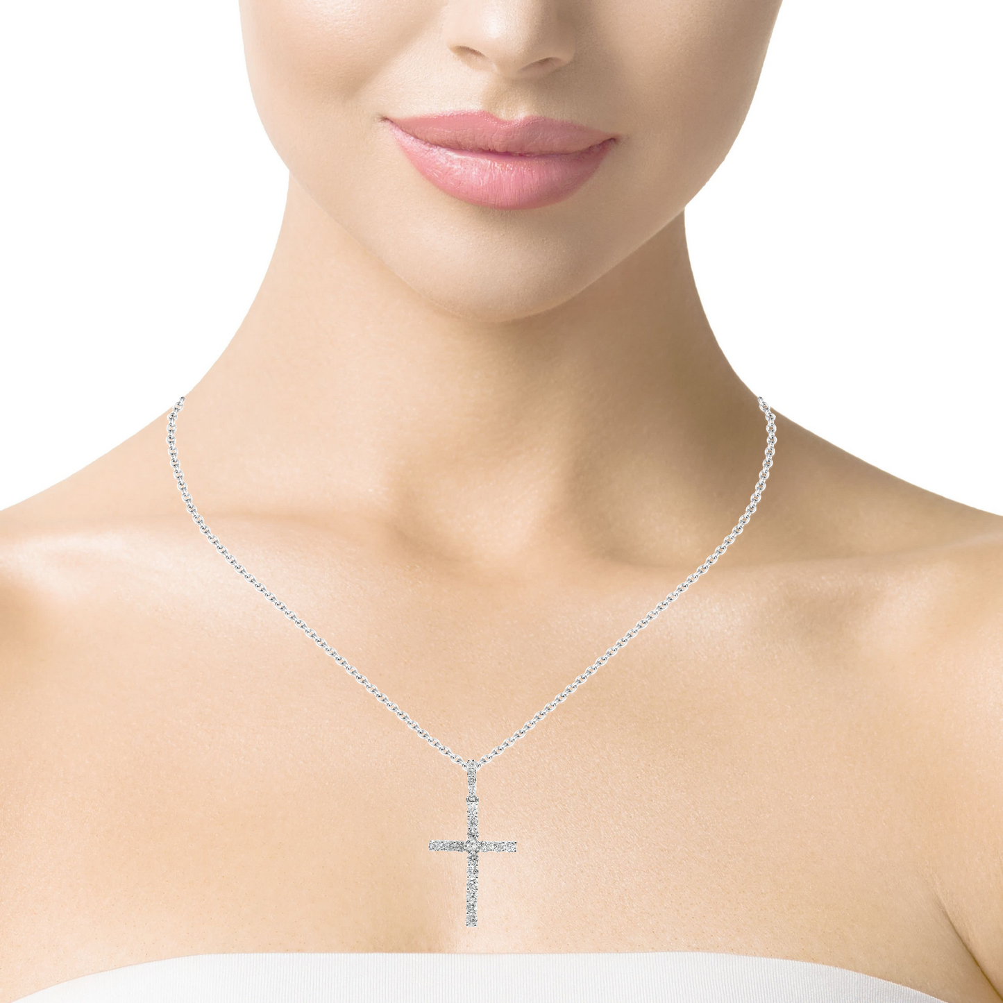 1.74CT Diamond Cross Pendant 14k White Gold