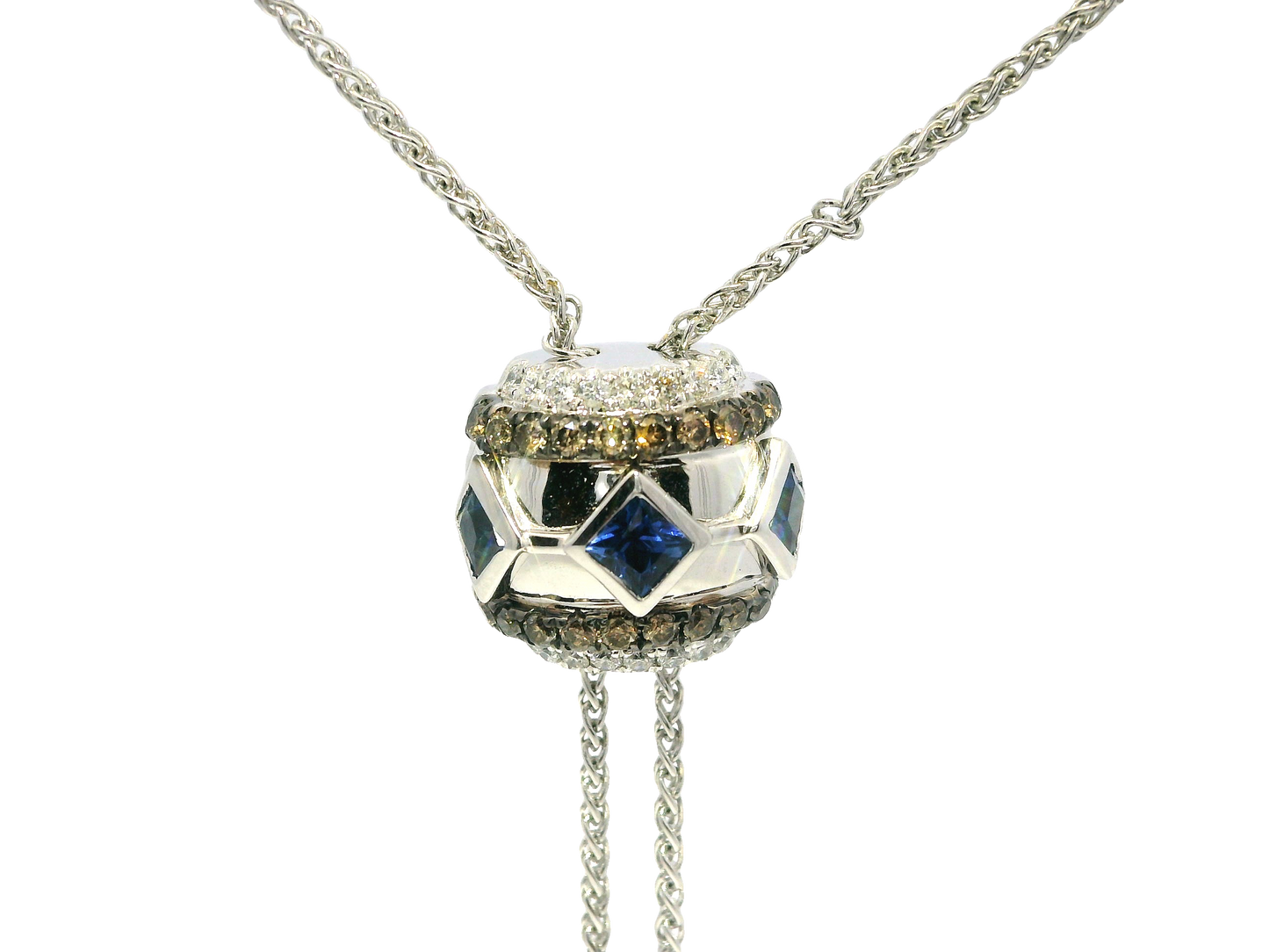 0.32Ct Diamond 0.53CT Blue Sapphire Lariat Pendant 14k Gold