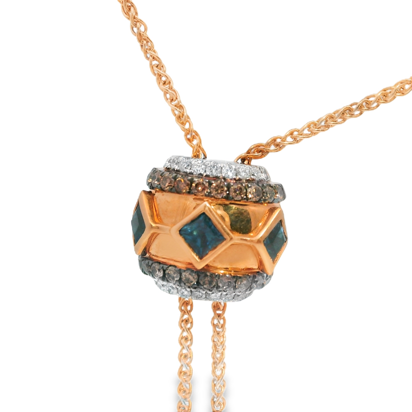 0.32Ct Diamond 0.53CT Blue Sapphire Lariat Pendant 14k Gold