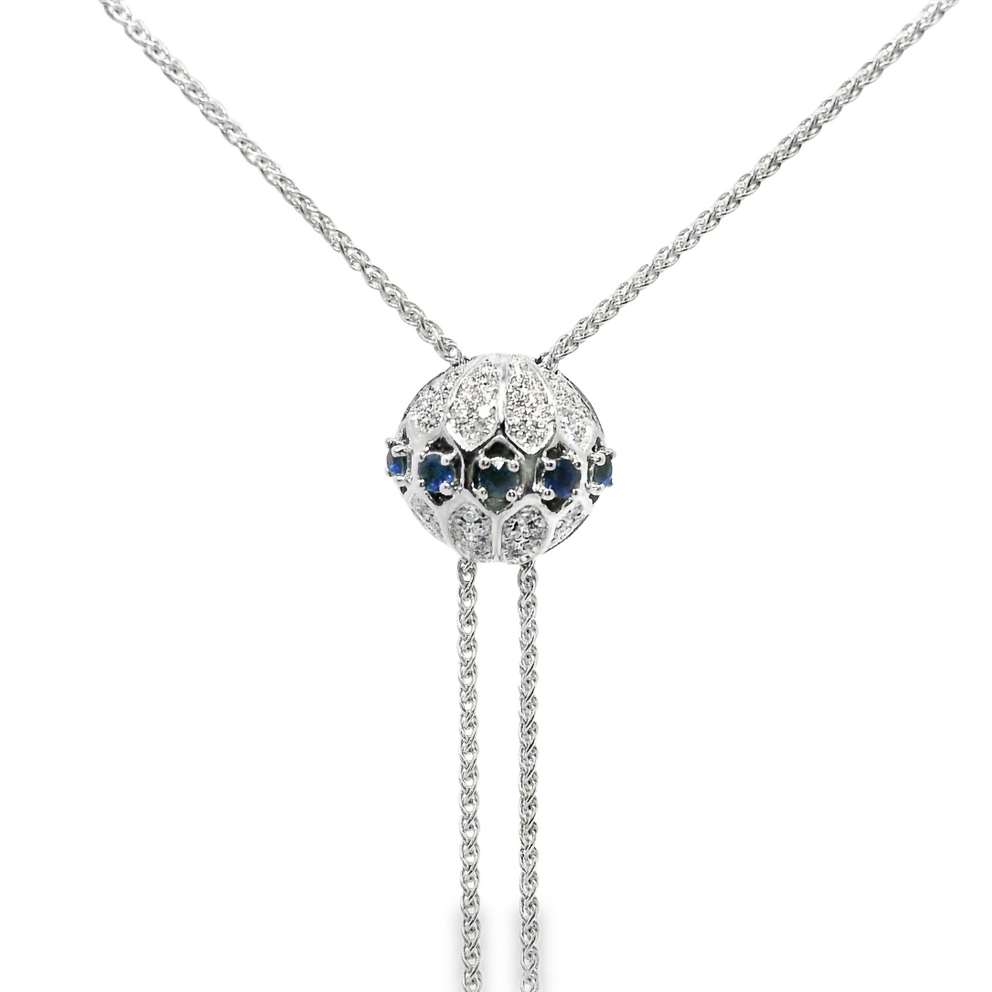 0.29CT Diamond 1.03CT Blue Sapphire Lariat Pendant 18k Gold